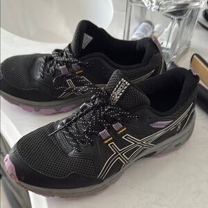 Asics Black and Purple Athletic Shoes with Breathable Mesh
